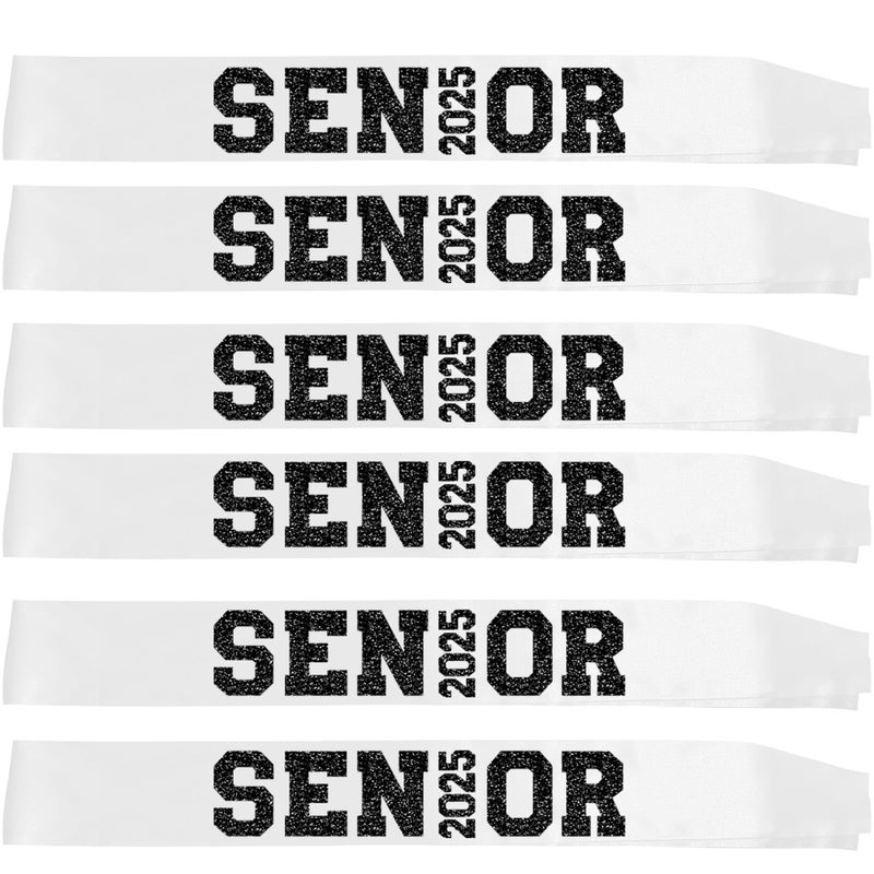 Partyprops 6Pcs White Senior 2025 Satin Sashes with Black Glitter Letters Senior 2025 Decorations - 2025 Graduation Celebrations Sashes - Senior Cheer Sash - Cheerleader Sash - Class Competition Sashes - Image 5